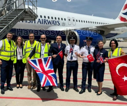 British Airways'in ilk İzmir uçuşuna bayraklı karşılama