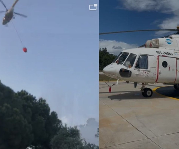 Yangın helikopterinden ilk müdahale