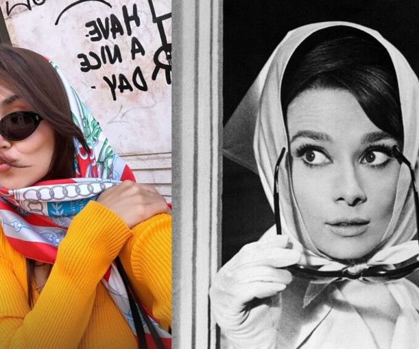 Hande Erçel'den eşarplı gözlüklü Audrey Hepburn pozu