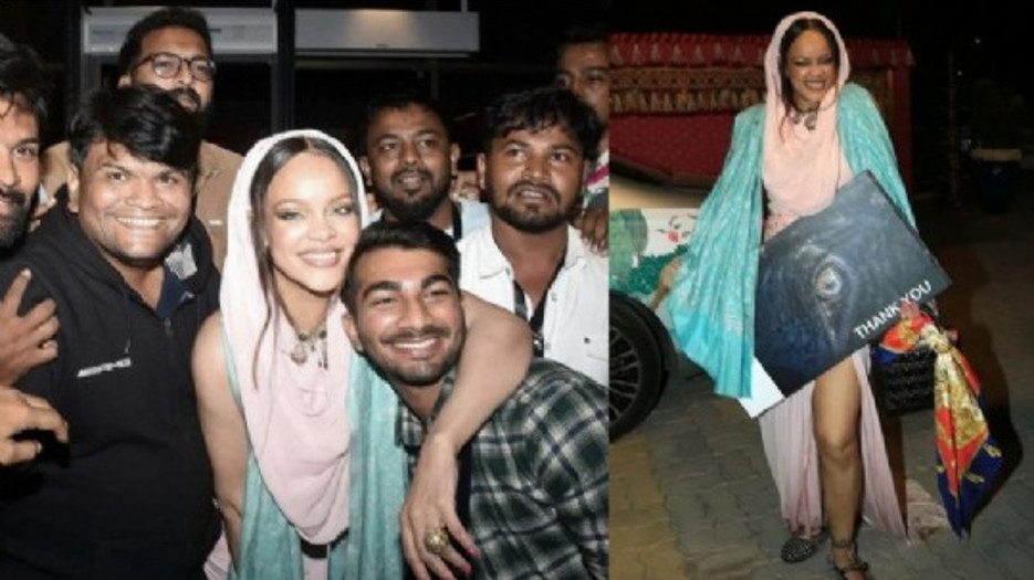 Rihanna konser çıkışı muhabirlerle fotoğraf çektirdi..
