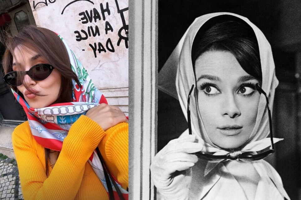 Hande Erçel'den eşarplı gözlüklü Audrey Hepburn pozu