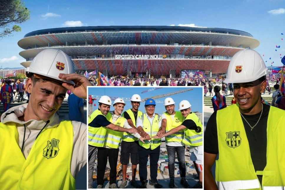 Barcelona Başkanı Laporta ve futbolcular  Camp Nou'yu gezdi, çalışmaları yerinden gözlemledi