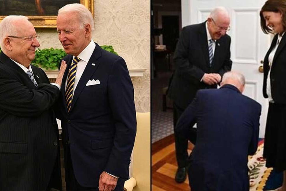 ABD Başkanı Biden, İsrail Cumhurbaşkanı'nın önünde diz çöktü