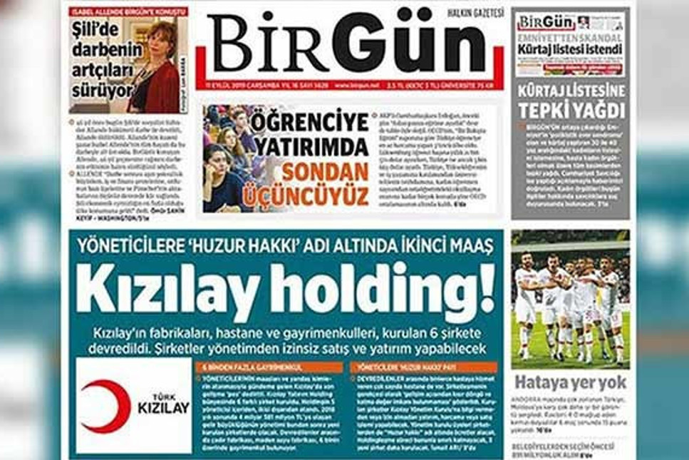 Cumhuriyet'in ardından BirGün'e de ceza kesildi; Kızılay haberleri gerekçe gösterildi