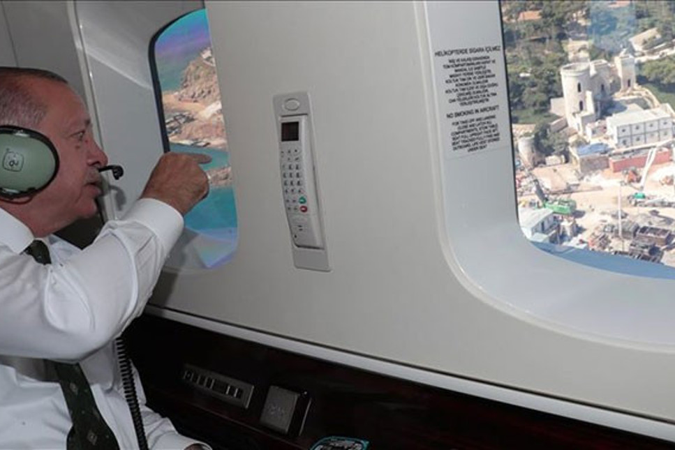 Erdoğan havadan Yassıada'daki çalışmaları inceledi